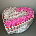 BS1-035 Heart Raffaello with pink soapy roses and Kinder chocolates, height 11cm, diameter 32cm.