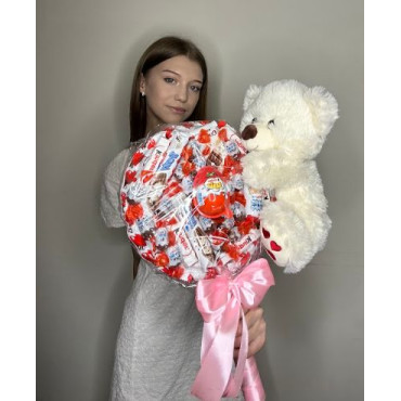 BS1-107 Kinder Love z Białym Misiem, wysokość 40cm, średnica 30cm